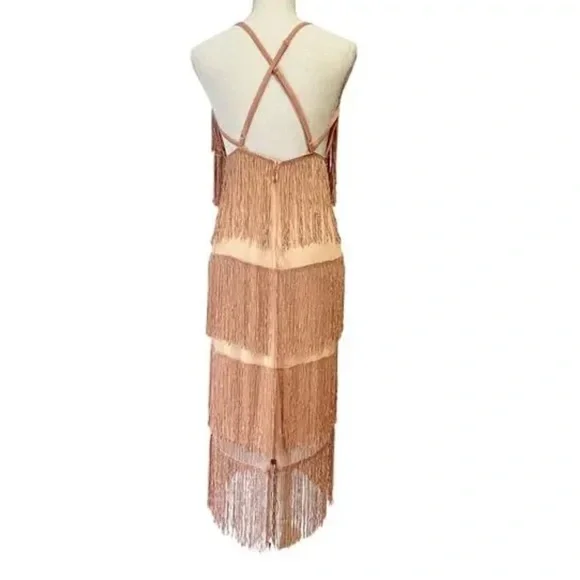 ASOS Fringe Midi Dress Blush Pink Gatsby Flapper 20s Inspired Party Cocktail 6 - Picture 7 of 7